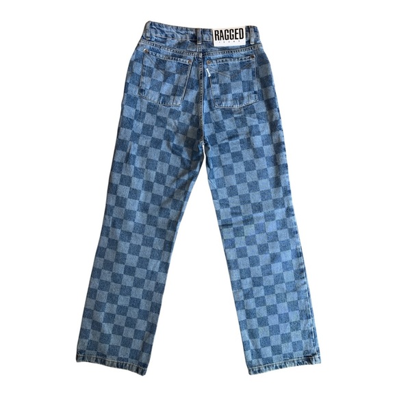 Ragged Priest Checker Blue Jeans Denim Womens 26 High Waist Mom Y2K 90's - Picture 2 of 6